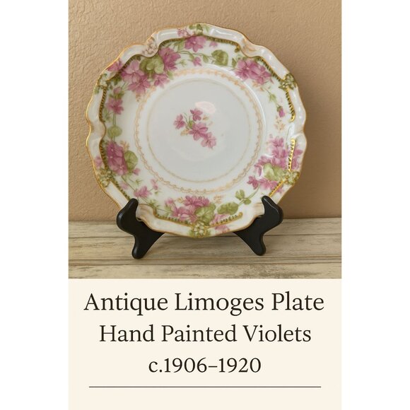 Antique Limoges Coronet Plate Hand Painted Violets Gold Trim France 1900s - Picture 1 of 11